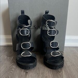 All Saints Black Buckle Strap Heels